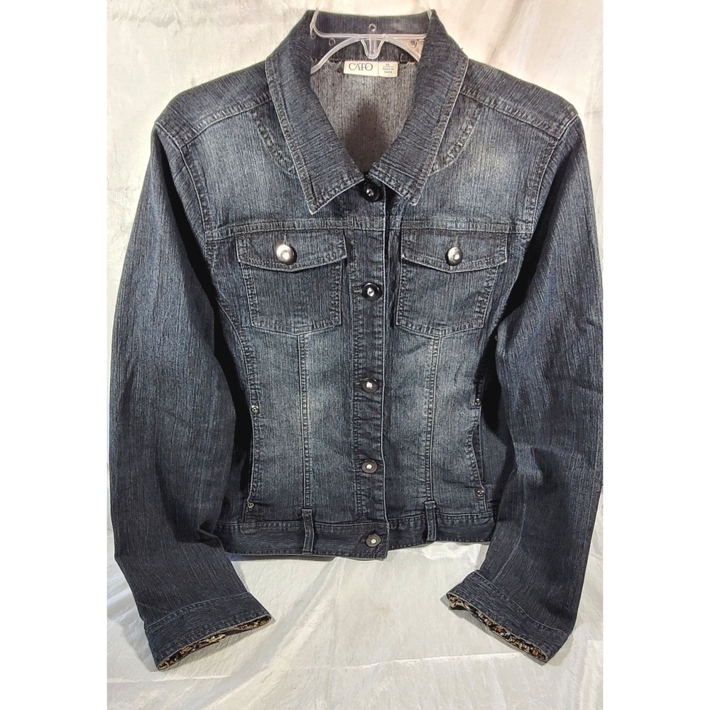 Cato Women's Dark Wash Rhinestone Buttons Denim Jean Jacket - XL